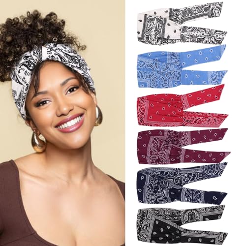 Image of 6 Pieces Knotted Headbands Adjustable Stretchy Women Headbands African Wide Hair Wrap Extra Turban Head Bands for Lady Large Sport Workout Stretch Non-slip Big Hair Bands