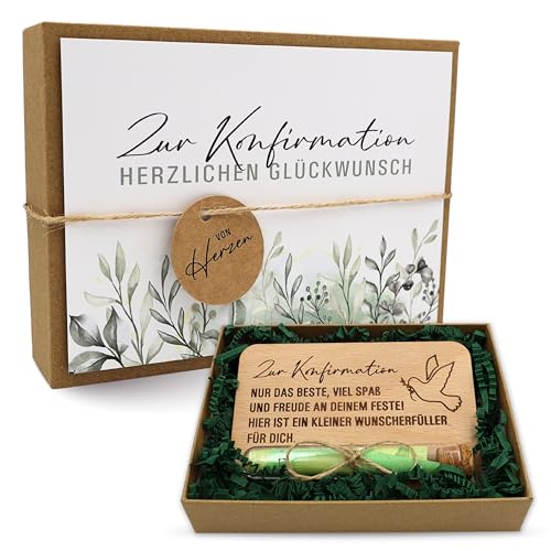 ZUKLA Verpackung für Geldgeschenke Konfirmation - Geschenkset Geschenkbox 15 x 11 cm - mit Reagenzglas - Geschenk für Jungen & Mädchen - Geldgeschenk Verpackung aus Holz