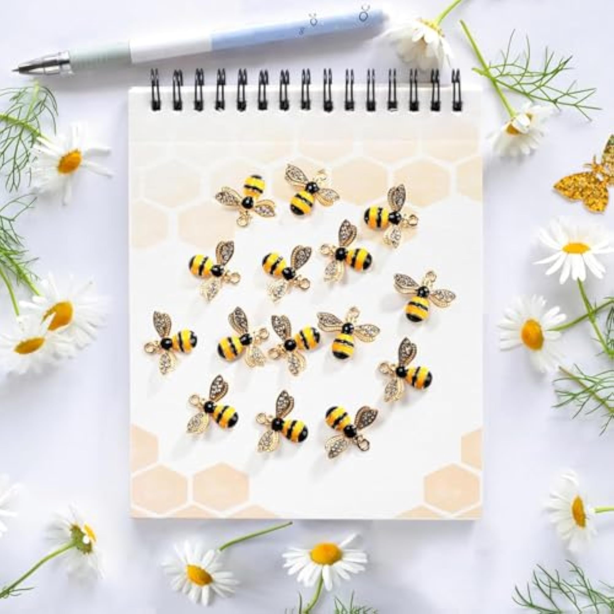 100 Pieces Cute Enamel Bee Charms with Rhinestones for DIY Crafts