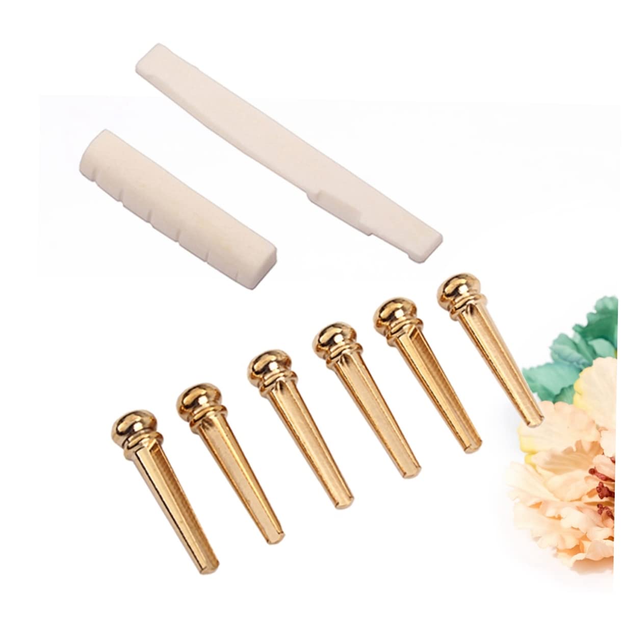 Totority Guitar Saddle Nut Kit Bovine Bone Nut Saddle for Acoustic Guitar Bridge Pins