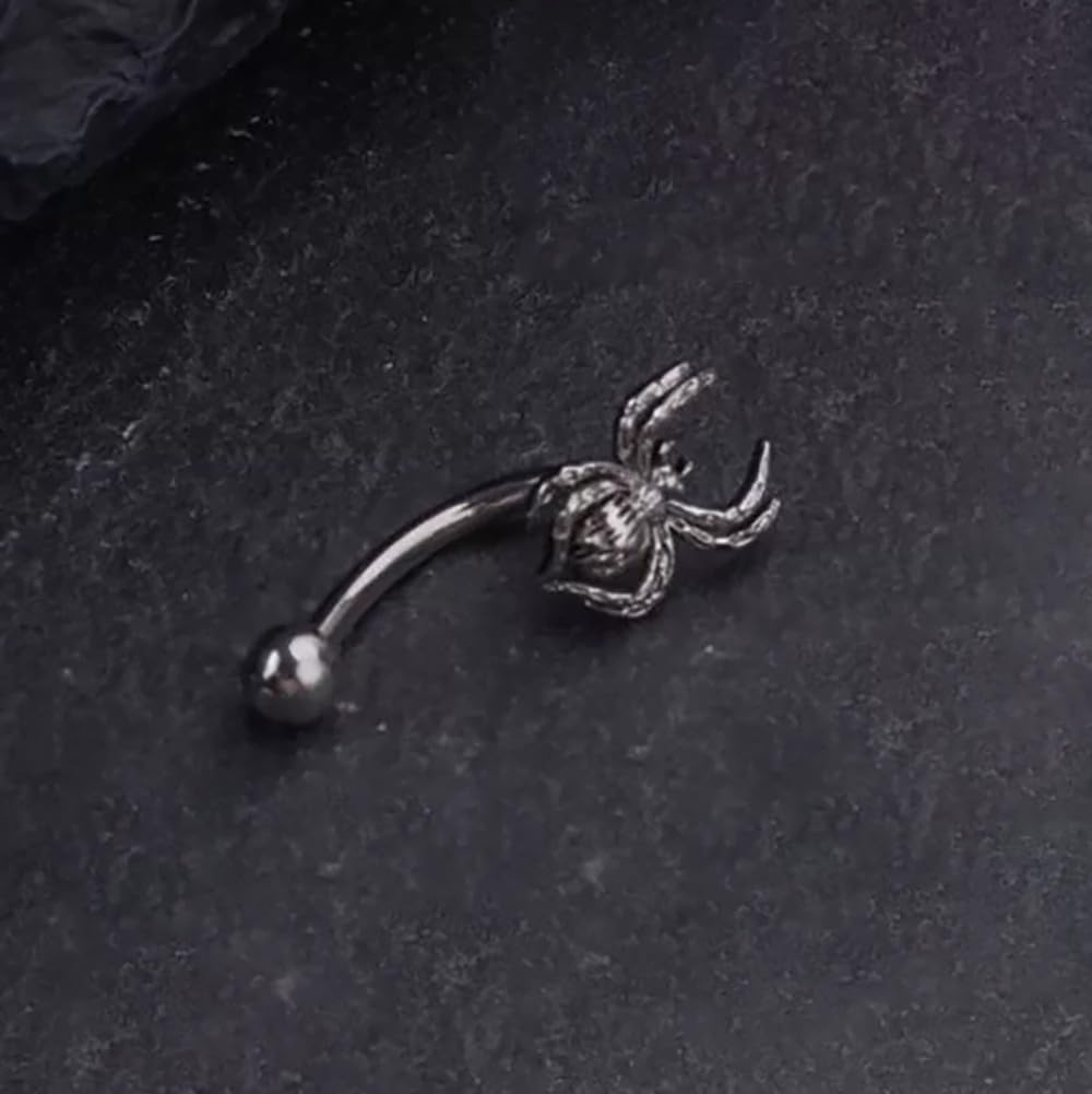 16G Spider Eyebrow Rings for Women Men Halloween Stainless Steel Vintage Spiders Eyebrow Barbell Rook Cartilage Studs Earrings Body Piercing Jewelry - Image 5