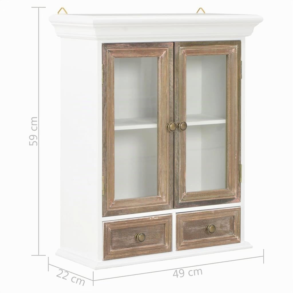 vidaXL Armario de Pared Mueble Alacena de Hogar Mobiliario de Casa Salón Sala de Estar Vidrio Blanco y Marrón Madera Maciza de Roble