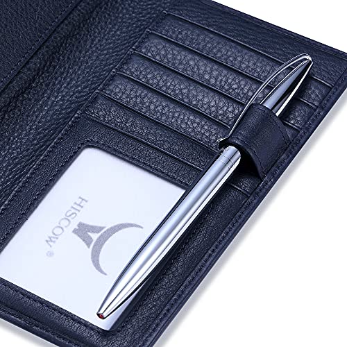 Image of HISCOW Soft Leather Checkbook Cover & Card Holder with Divider - Italian Calfskin, Pebbled Blue, One Size, Contemporary