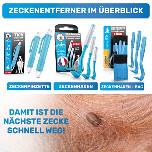 BluePet 3er Set Premium Zeckenhaken für Hunde, Katze, Pferd & Mensch wie Zeckenzange I Zeckenhebel d. bewährte Zeckenentferner I Alternative zu Zeckenpinzette Zeckendreher Zeckenschutz Zeckenmittel