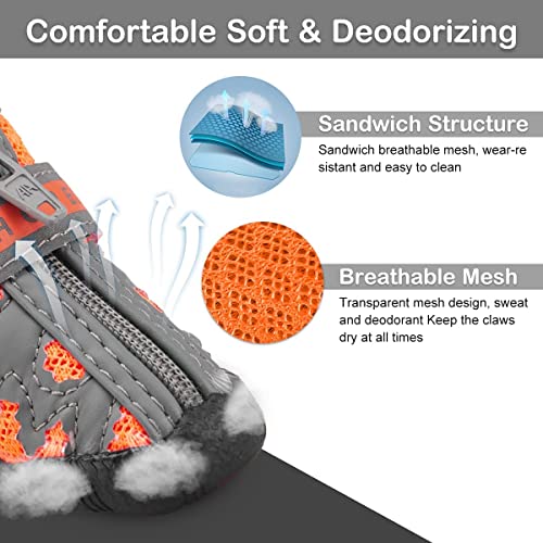 Image of KUTKUT Shoes for Hot Pavement Hardwood Floor, Breathable Booties for Small Medium Dogs With Reflective & Adjustable Strap Zipper, Anti Slip Paw Protection Boots (Size: 5)