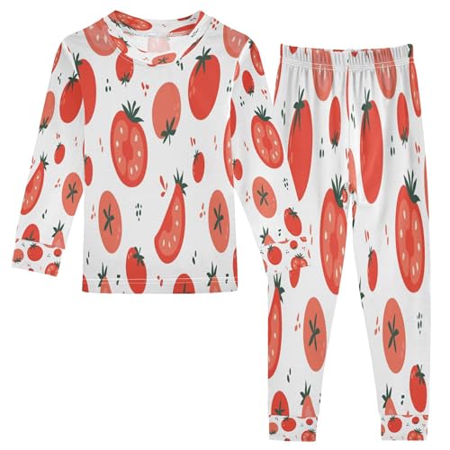 Vozoza Natural Red Tomato Pajama Sets Long Sleeve Top with Pants Cotton Soft Sleepwear 2 Piece Pjs Set Size 4T