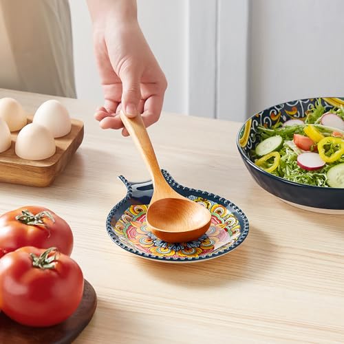 Image of vancasso 7.7 Inch Ceramic Spoon Rest, Bohemian Stove Top, Blue | Holds Spoons, Spatulas, Ladles, and Tongs, Bohemian Design, Stove Top and Countertop, Dishwasher and Microwave Safe Ceramic