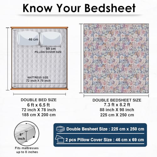 Image of Dew Cotton Bedsheet for Double Bed 160 TC 250 x 225 CM, Pink | Soft Lightweight Microfiber Bedsheet with 2 Pillow Covers, King Size 250 x 225 cm, Wrinkle Resistant & Easy Care Bedding