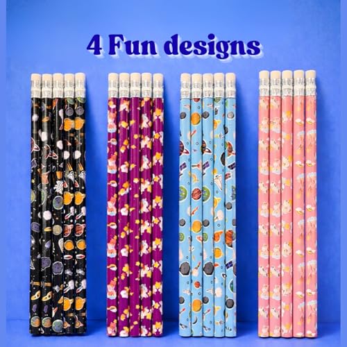 Image of Cosmic Fun Pencils (100) | Super Fun Unicorn & Space Cartoon Theme Dark Lead Pencils for Kids | HB Writing Pencils for Girls & Boys | School & Return Gift Stationery.