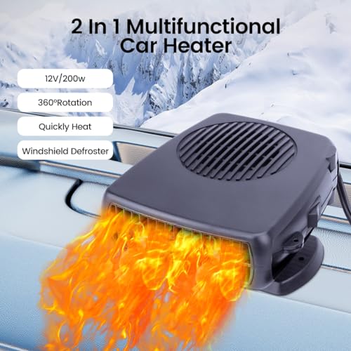 Kinowji 1234123 Car Heater,200W 12V Portable Fast Heating Auto Car Heater Defroster Windshield Defogger Automobile Windscreen Heater Plug In Cigarette Lighter 360 Degree Rotary thumb #1