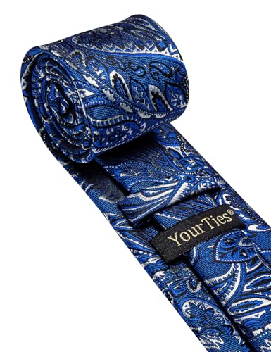 Image of YourTies Royal Blue Tie for Men Silk Paisley Men's Necktie Woven Jacquard Formal Business Party Wedding Designer