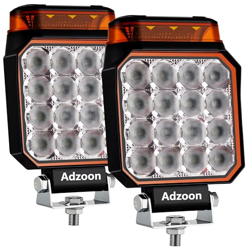 Adzoon 4 inch Strobe Lights for Trucks Amber Warning Flashing Emergency LED Work Light for Snow Plow Construction Vehicles Cars Forklift ATV