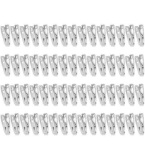 FANCYLEO EU 60 piezas de acero inoxidable para ropa con 3 cajas de almacenamiento, resistente al viento antideslizante para colgar ropa, limas de papel, sello de aperitivos