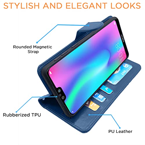 Image of Pikkme Honor 9N Flip Case Leather Finish | Inside TPU with Card Pockets | Wallet Stand and Shock Proof | Magnetic Closing | Complete Protection Flip Cover for Honor 9N (Blue)