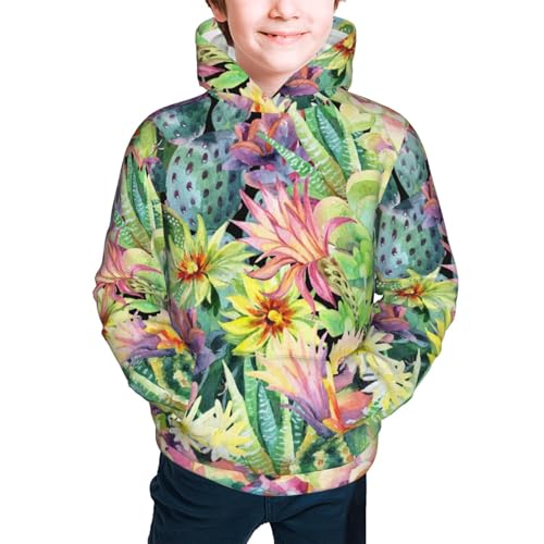 Watercolor Blooming Cactus Kid Hoodies Boys Sweatshirts Girls Pullover with Pocket3