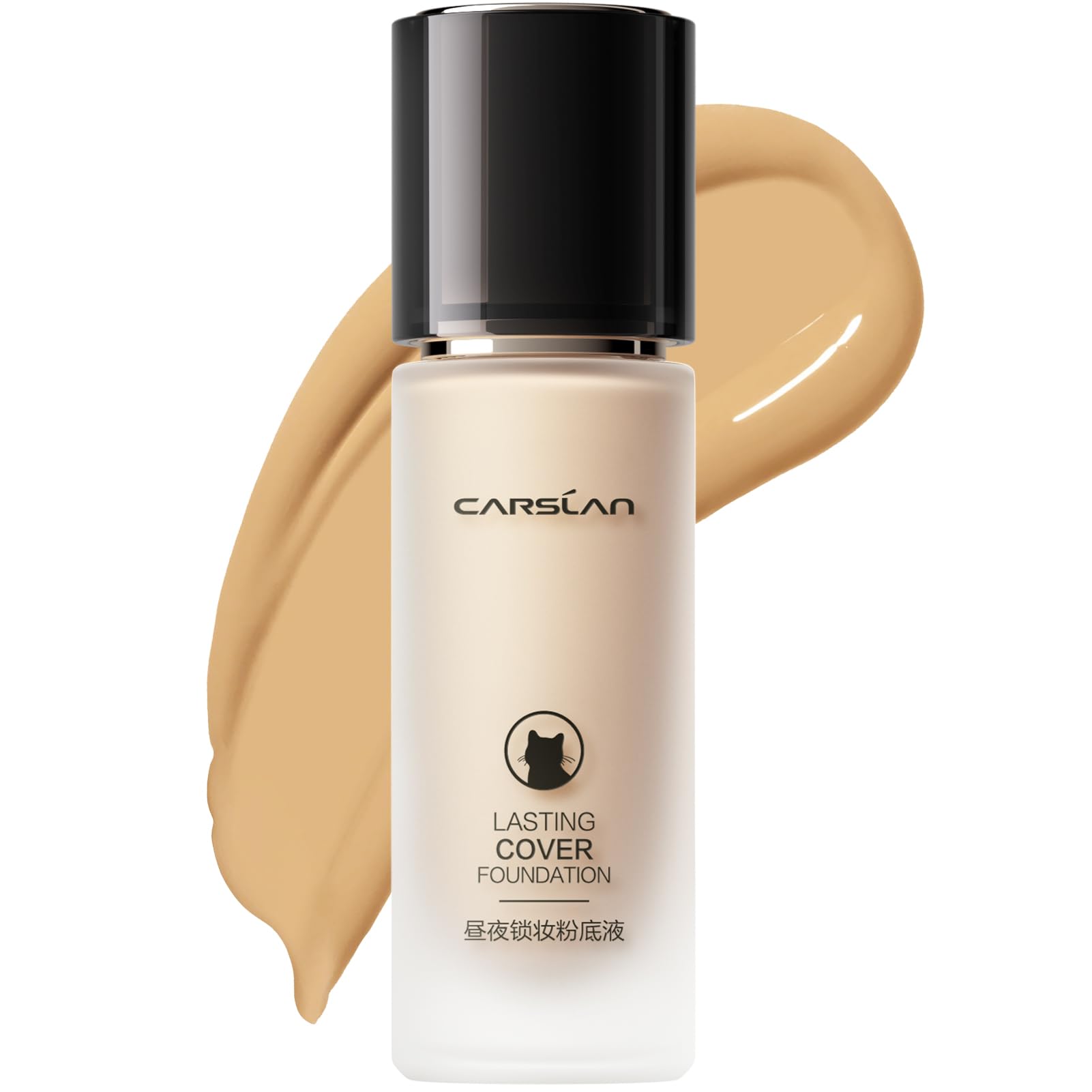 CARSLAN Lasting Cover Foundation, 24H Longlasting Full Coverage Matte Finish Face Makeup, Poreless, Lightweight, Waterproof, Oil Free Liquid Foundation, N01