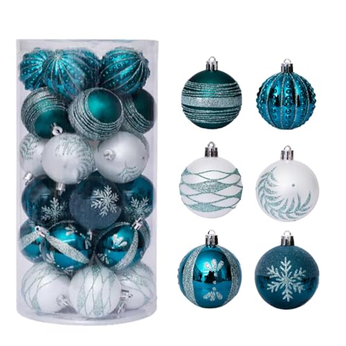 30 Stück Weihnachtskugeln Weihnachtsdeko Set Blau und Weiß, 6cm...
