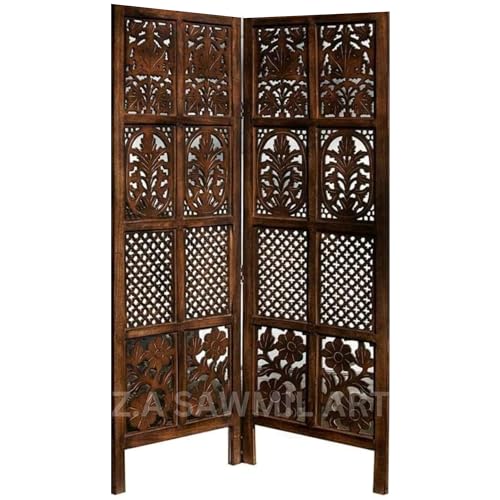 Image of Wooden Partition for Living Room, Privacy Divider, Wooden Room Separator, Divider for Office, Partition for Puja Room, (Mix Frame Design - Brown) (5 Feet - 2 Panels)