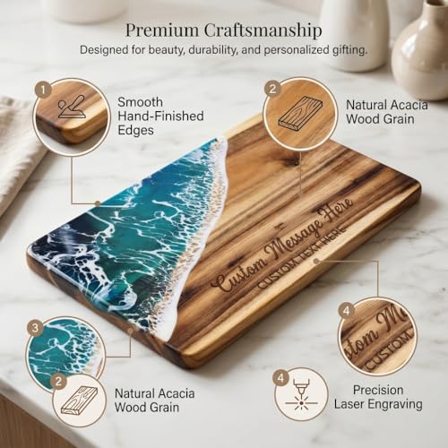 Tabla de cortar personalizada con resina oceánica 16x9" miniatura 5