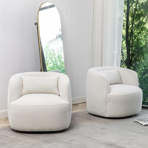 KINWELL Boucle Swivel Barrel Chair Set of 2