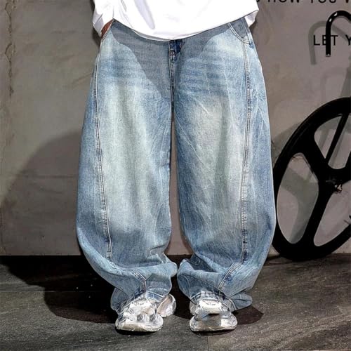 Men’S Trendy Loose Baggy Cargo Skateboard Harem Pants Button Fly Light Distressed Wash Full Length Jeans2