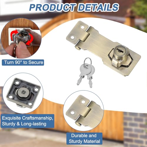 Image of MECCANIXITY Twist Knob Keyed Hasp Locks Safety Packlock Clasp Hasp Latches with Keys & Screws 3 Inch for Window Barn Drawer Cabinet Garage Closets Doors (Green)