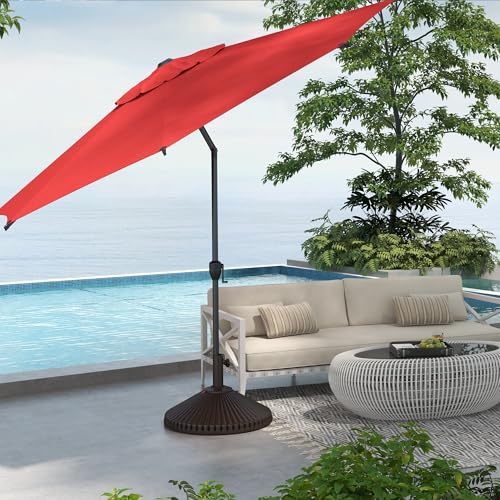 Image of Abba Patio 9FT Lyon Outdoor Patio Umbrella Outdoor Table Umbrella with Push Button Tilt and Crank Market Umbrella 8 Sturdy Ribs UV Protection Waterproof for Garden Deck Backyard Pool Dark Red
