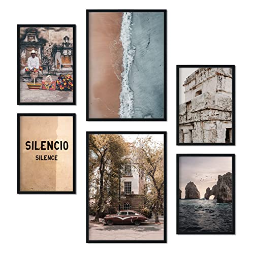 Nacnic Ensemble de 6 affiches Mexique vintage. Impressions d'art mural esthétiques pour conception de chambre à coucher ou de salon. Tailles A3 et A4. Sans cadre.