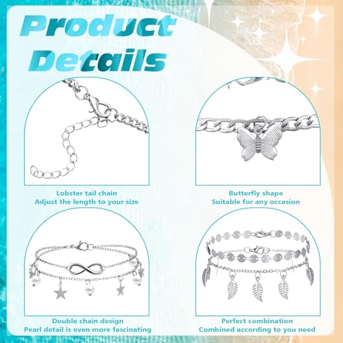 Image of Sasylvia 24 Pcs Anklet and Toe Ring Set for Women Girl Silver Gold Layered Anklet Chain Adjustable Open Toe Ring Foot Jewelry