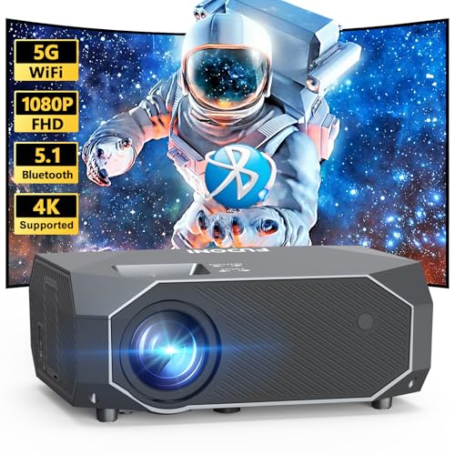 FUDONI Projector with 5G WiFi and Bluetooth, 15000L Outdoor Movie Projector Native 1080P 4k Supported, Portable Projector, Home Theater Projector for iOS/Android/TV Stick/Laptop/HDMI/USB