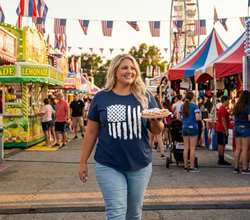 Image of ForHailey Women's 4th of July Patriotic Shirts Graphic Tees USA Shirt American Flag Short Sleeve Tunic Tops