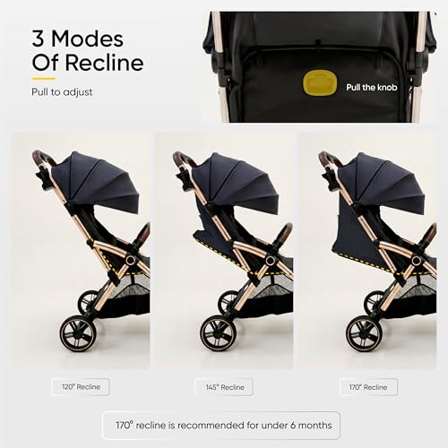 Image of Frido Autofold Travel Stroller for Babies, EN1888 Certified, One-Hand Auto-Fold & 5-Point Safety Harness, Lightweight Travel-Friendly Design with Suspension Wheels (0-4 Years, Gold Haze)