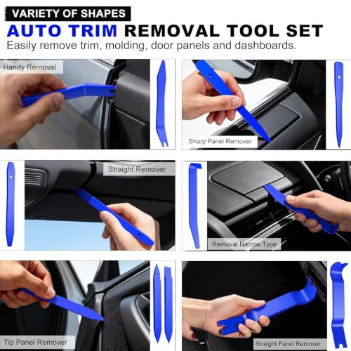 Image of 18 Pcs Auto Trim Removal Tool Kit with Non-Scratch Plastic Pry Tool Fastener Clip Pliers and Tire Caps Valve, Interior Door Panel Clip Removal Set for Vehicle Dash,Blue