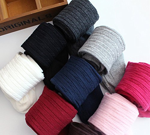 X&F Little Girls' Solid Cable Knit Footed Tights Warm Cotton Stockings2