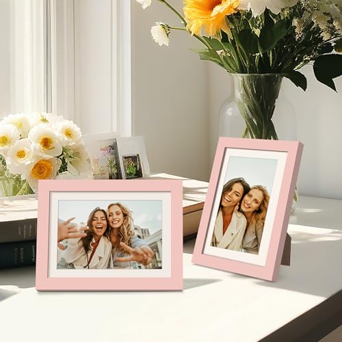 Image of upsimples 5x7 Picture Frame, Display Pictures 4x6 with Mat or 5 x 7 Without, Wall Hanging Photo Frames, Pink, 1 Pack