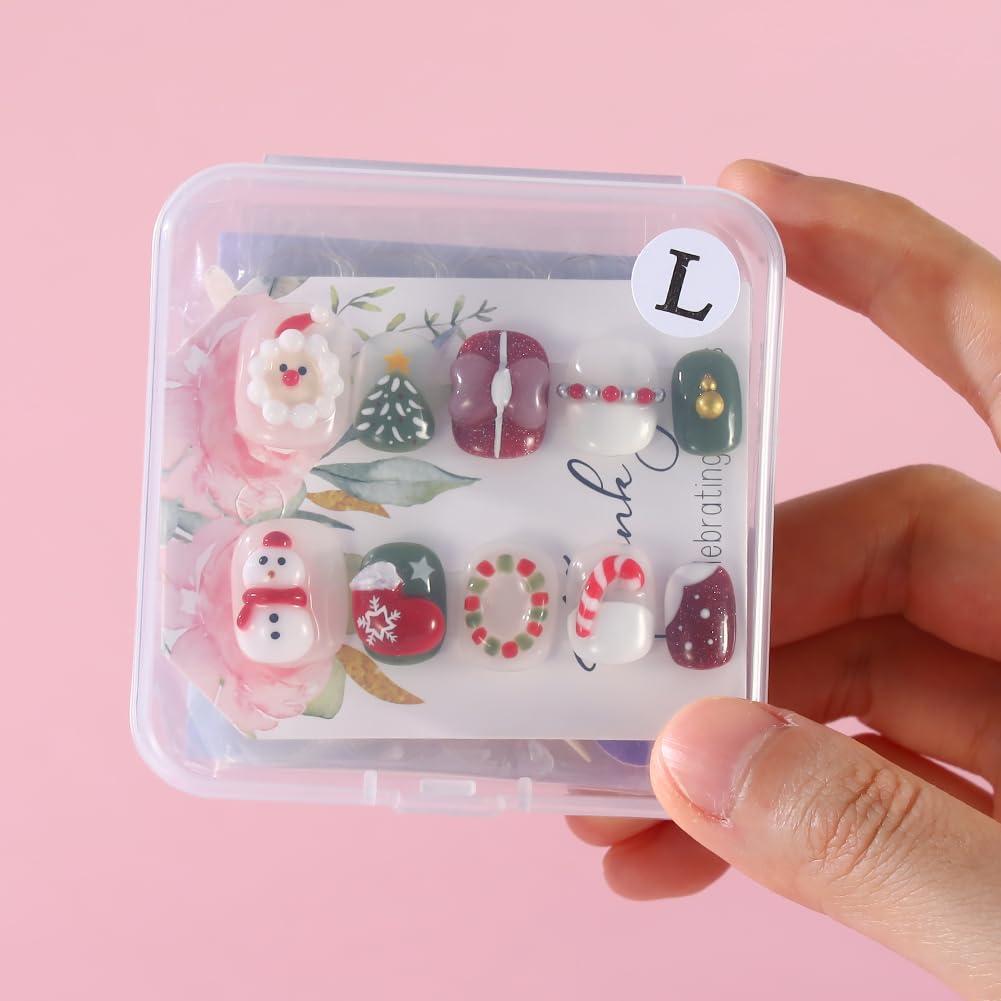 ADAIER Handmade Press On Nails, French Nails,wedding, party,Short Coffin Nails Set for Handmade,Reusable Opaque Nails in 10 Nail Kit for Women(Z-03) (