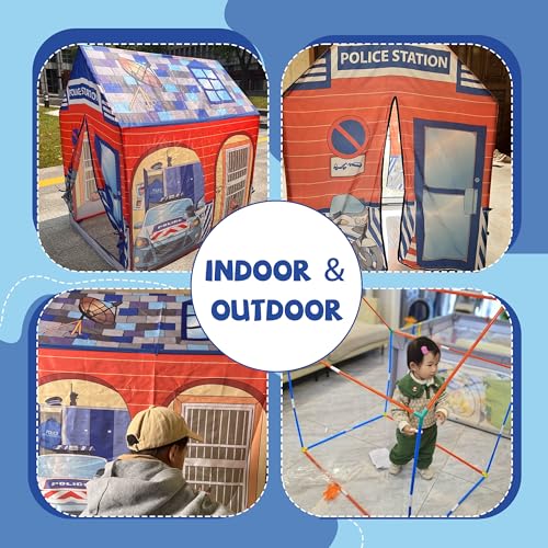 Kids Play Tent, Tent Playhouse, Toddler Boy Toys Outdoor Playhouse 2 Year Old Boy Birthday Gift, Police Station