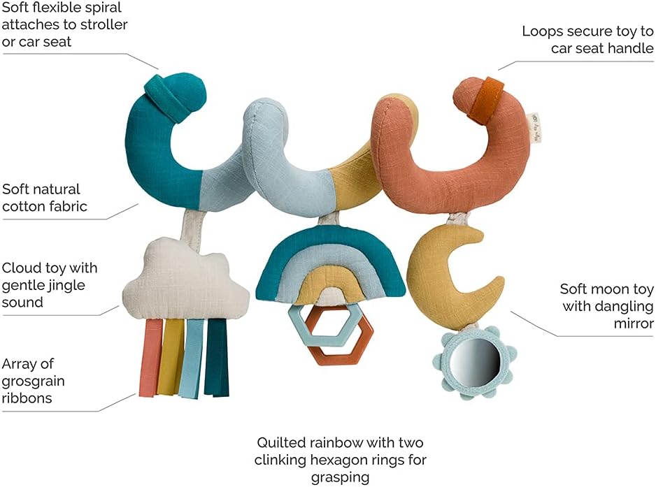 Itzy Ritzy Spiral Car Seat & Stroller Activity Toy; Includes Clinking Rings, Mirror and Textured Ribbons; Rainbow : Toys & Games