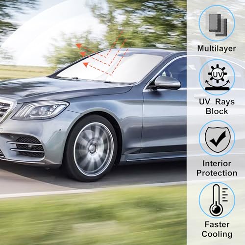 Image of Windshield Sun Shade Custom Fit for 2016-2022 Mercedes Benz GLC Accessories Foldable Sunshade Sun Blocker Protect Car from Sun Rays & Heat Damage Keep Car Cooler