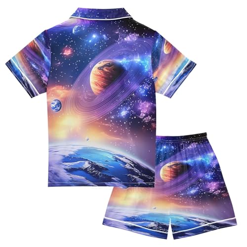 ALAZA Starry Sky Earth Planet Satin Pajamas Set Short Sleeve Button Down Sleepwear Summer Pjs 2 Piece2