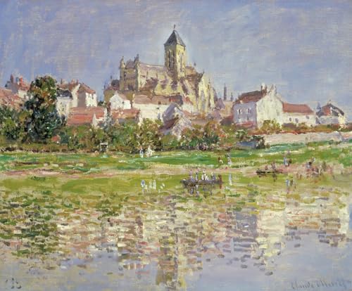 Lienzo de la iglesia de Vetheuil de Claude Monet, pintura mural decorativa vintage de 60x90cm
