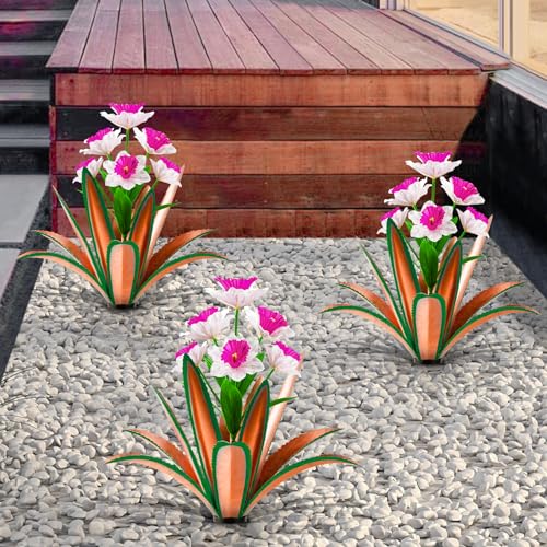 Image of TOMBABY Huge Metal Agave Plants Outdoor Decoration Outdoor Garden Decorated with Flowers Mexican Yard Art Plant Garden Gift(red 2 Pack)