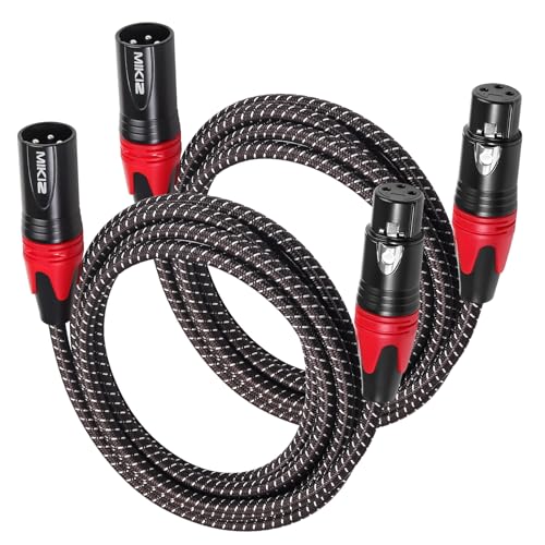 Câble XLR tressé pour microphone DJ et animation set de 2 cordons 1,8m anti-nœuds rouge