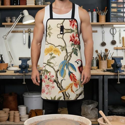 Delantal de trabajo Flowers and Birds con bolsillos ajustables miniatura 4
