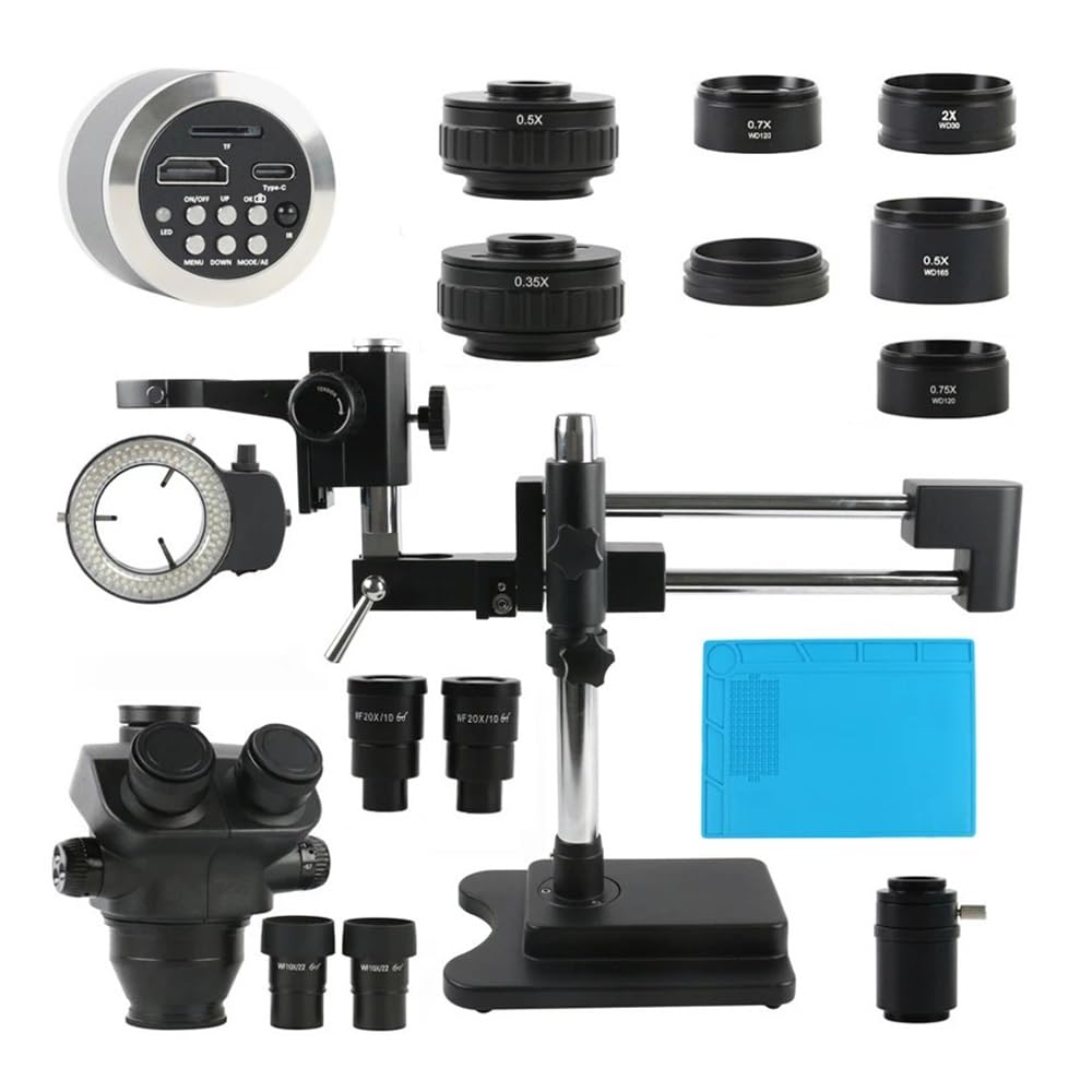 Microscope Double Boom Bracket Arm 3.5X-200X 100X Zoom Industrial PCB Soldering Jewelry Simul Focal Trinocular Stereo Microscope(48MP 4K HDMI USB)