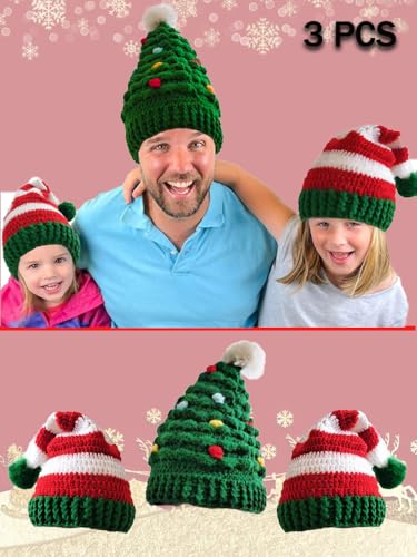 UNNQLL Gorro de Natal Inverno Tricô Elfo Gorro de Papai Noel Quente Neve Esqui Ano Novo Chapéu de Fe