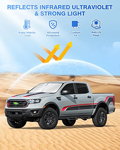 Image of Canvcle Sunshades for 2019-2025 2026 Ford Ranger 4Door Windshield Sunshade Side Rear Windows Sun Visor Shield Privacy Cover Keep Vehicle Cool Black 5PCS