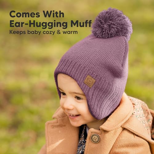 Image of KeaBabies Baby Beanies, Baby Hats for Boys, Girls - Cute Toddler Winter Hat, Soft & Stretchy Beanies for Infant, Newborn 6-36 Months, Cozy & Warm with Earflap Muff & Pom (Regalia)