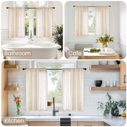 Image of BGment Burlap Linen Curtains 36 Inch Length, Sheer Cafe Drapes Lightweight Rustic for Small Kitchen Window Over Sink Rod Pocket, 2 Panels Set, 24 Inch Wide