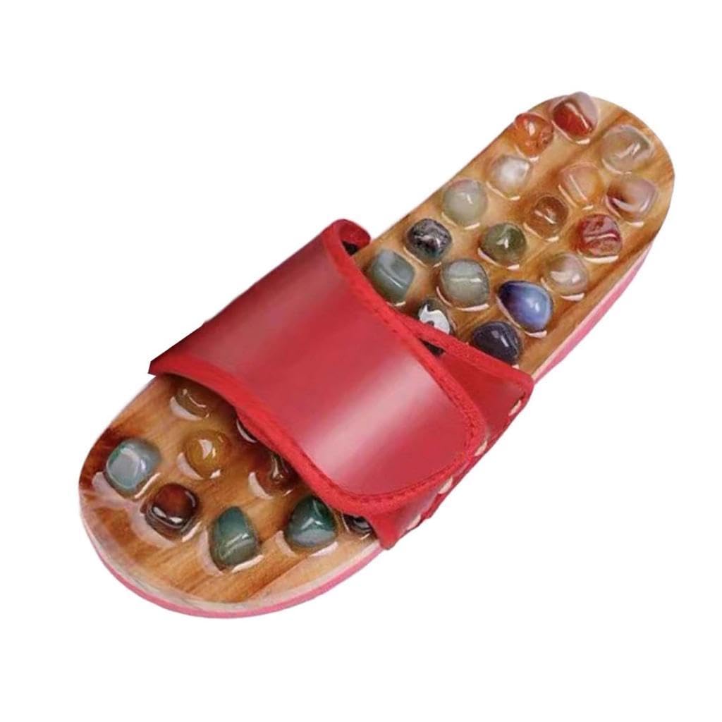 Massage Slipper Akupressur Sandalen mit Naturstein Bequeme Fußmassage Hausschuhe Verstellbares Design rutschfest Und Langlebig für Männer Frauen, 39 bis 40
